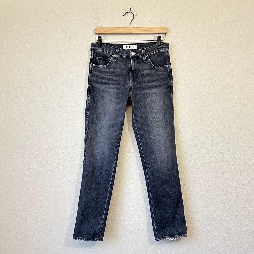 AMO Toni Low Slim Jeans Charcoal Denim Straight Leg Low Rise Grunge